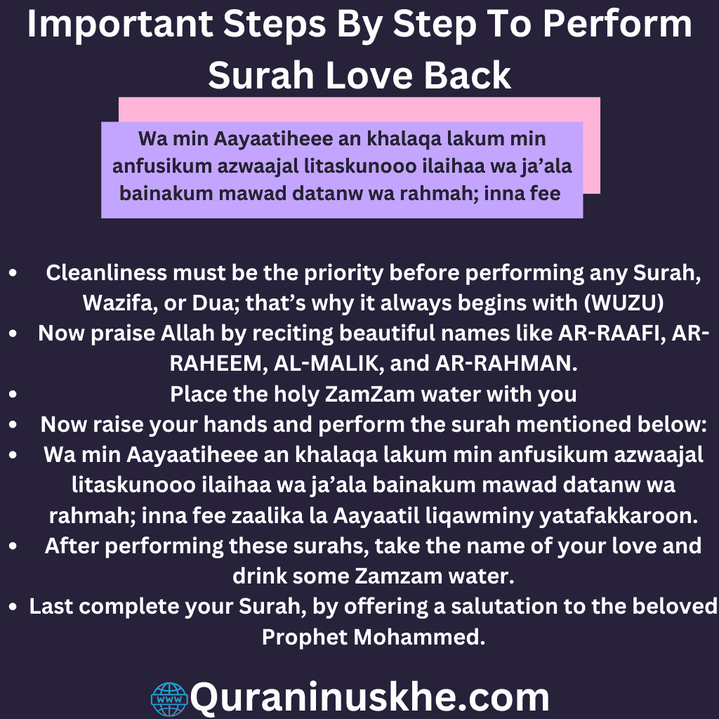 Important Steps By Step To Perform Surah Love Back